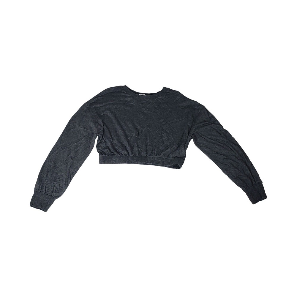 Colsie Womens Medium Dark Gray Cropped Long Sleeve Elastic Hem Lounge Top NWT